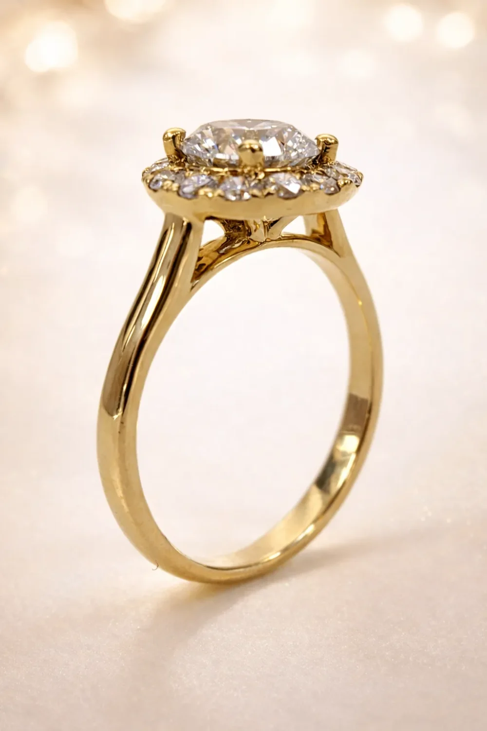 9ct Yellow Gold 2.05ct Lab Grown Diamond Halo Ring – 1.53ct Centre | EF VS Round Brilliant Cluster Ring - AURG854