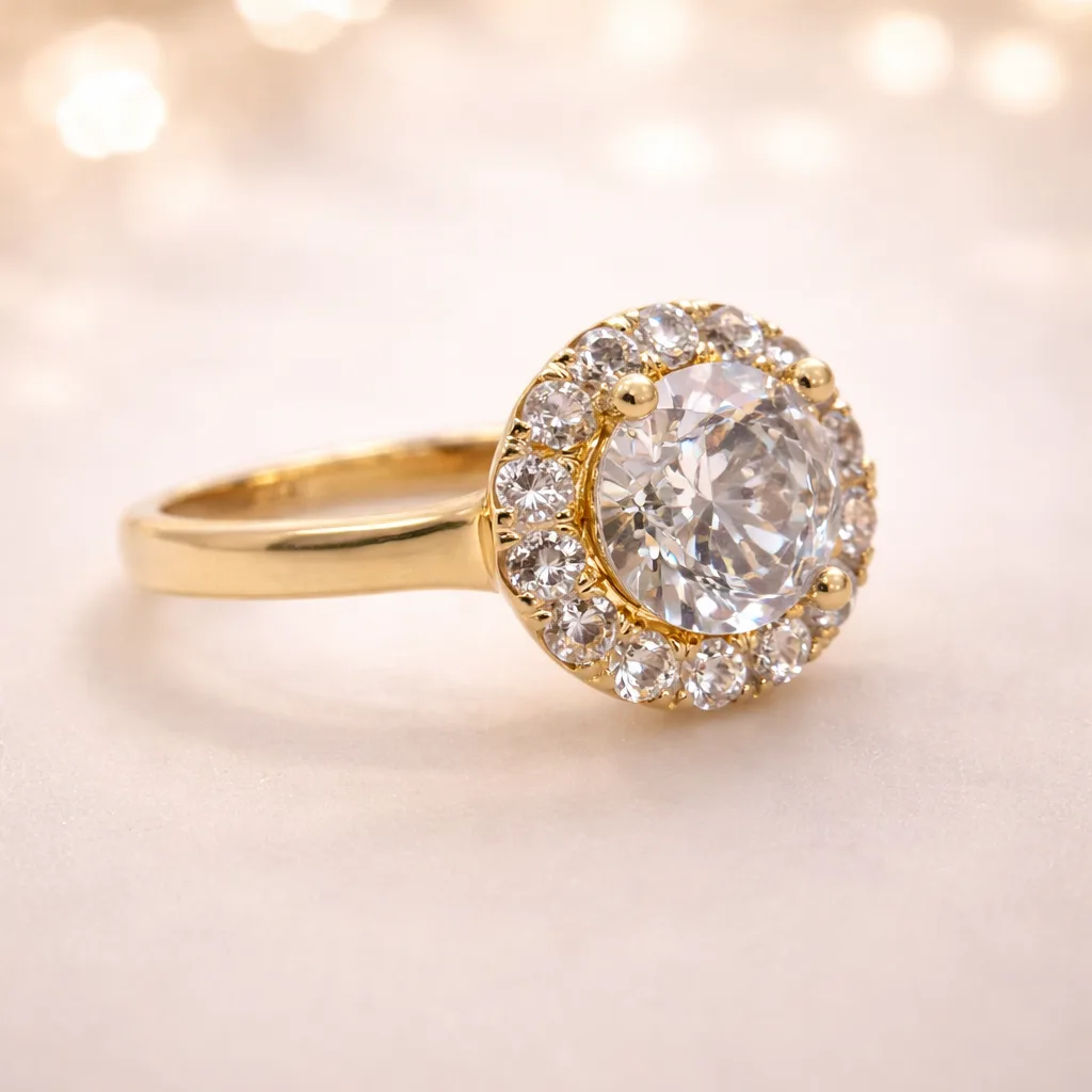 9ct Yellow Gold 2.05ct Lab Grown Diamond Halo Ring – 1.53ct Centre | EF VS Round Brilliant Cluster Ring - AURG854