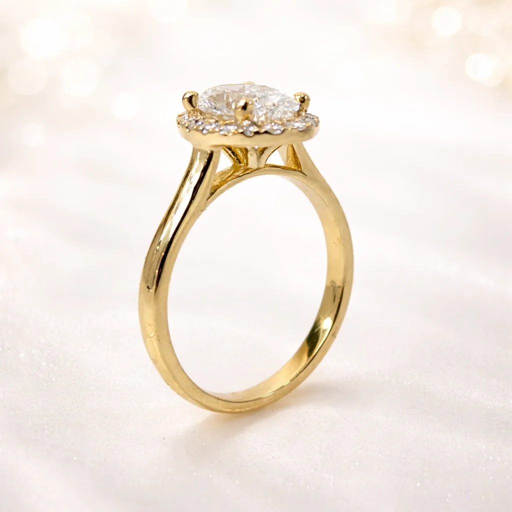9ct Yellow Gold 2.11ct Lab-Grown Diamond Oval Halo Engagement Ring (1.75ct Centre) - AURG857