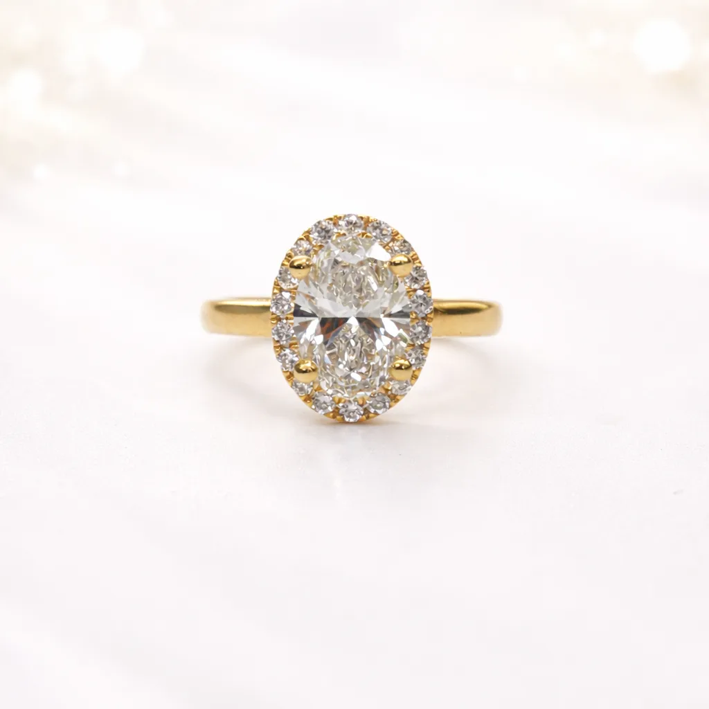 9ct Yellow Gold 2.11ct Lab-Grown Diamond Oval Halo Engagement Ring (1.75ct Centre) - AURG857