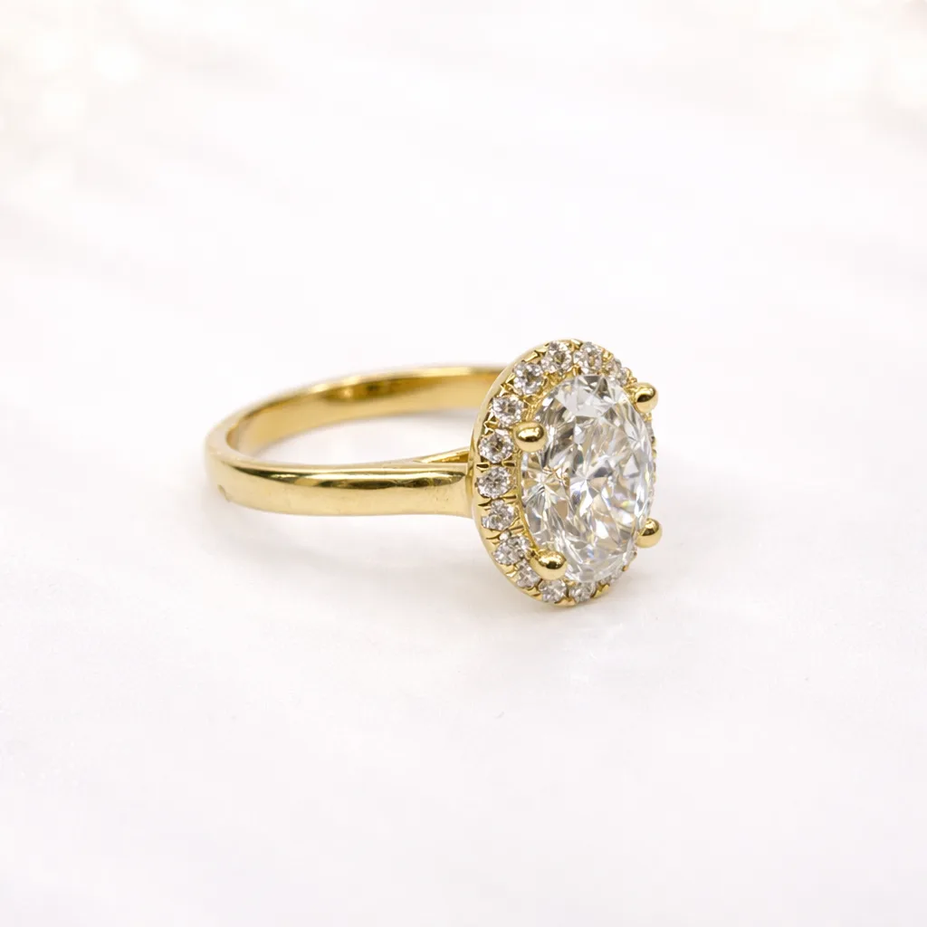 9ct Yellow Gold 2.11ct Lab-Grown Diamond Oval Halo Engagement Ring (1.75ct Centre) - AURG857