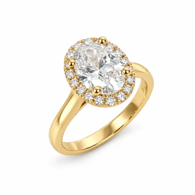9ct Yellow Gold 2.11ct Lab-Grown Diamond Oval Halo Engagement Ring (1.75ct Centre) - AURG857