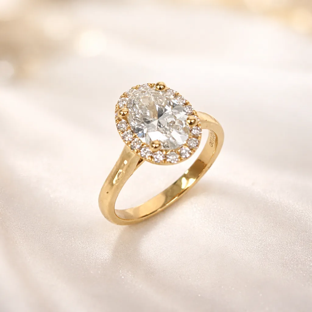 9ct Yellow Gold 2.11ct Lab-Grown Diamond Oval Halo Engagement Ring (1.75ct Centre) - AURG857