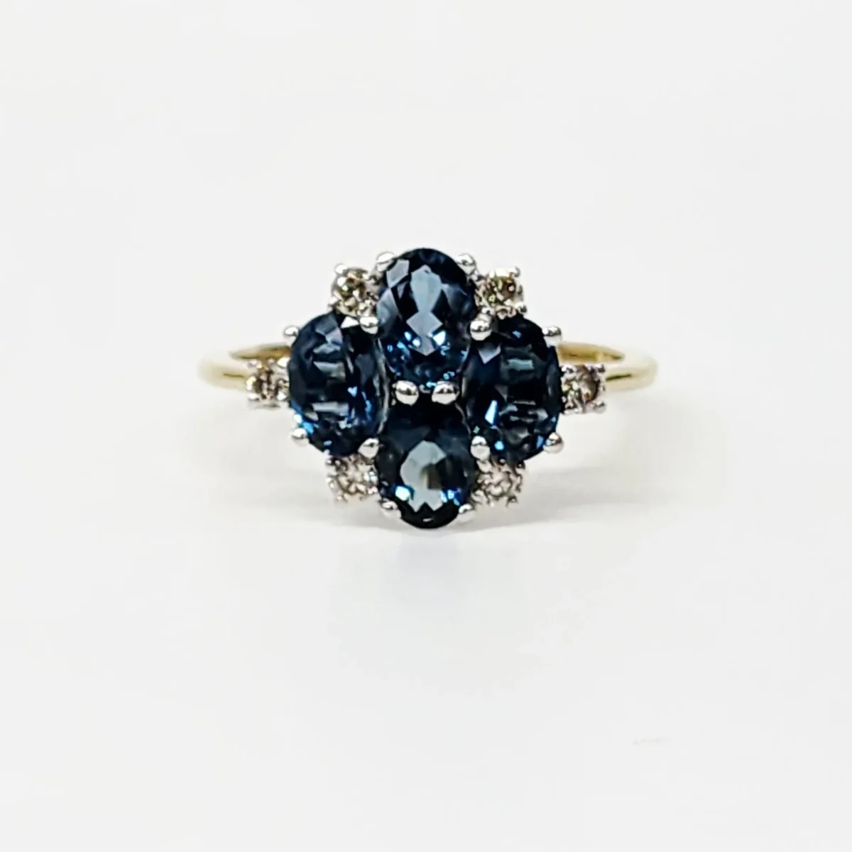 9ct Yellow Gold 2.32ct London Topaz & Diamond Cluster Ring - CYR8195LONTOP
