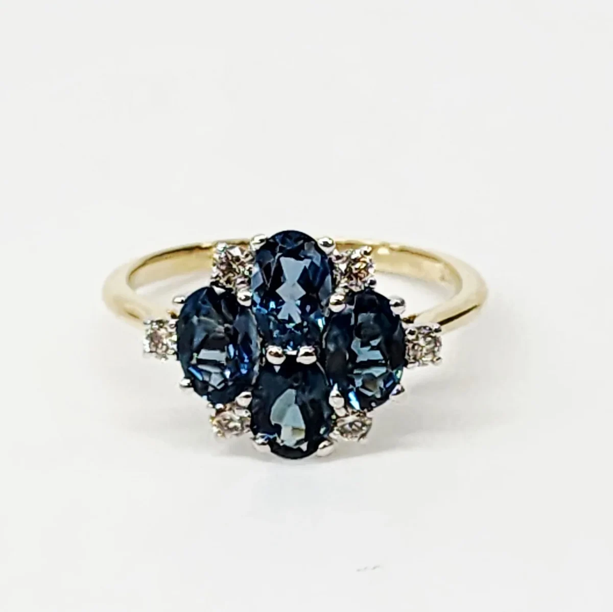 9ct Yellow Gold 2.32ct London Topaz & Diamond Cluster Ring - CYR8195LONTOP