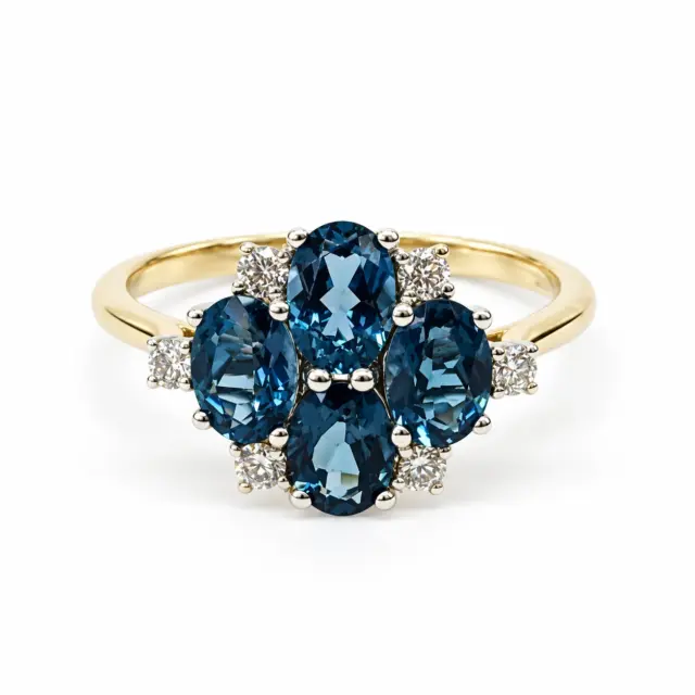 9ct Yellow Gold 2.32ct London Topaz & Diamond Cluster Ring - CYR8195LONTOP