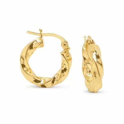 9ct Yellow Gold 2.75mm x 10mm Diameter Square Twist Hoop Earrings - 5ER0087