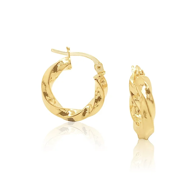 9ct Yellow Gold 2.75mm x 10mm Diameter Square Twist Hoop Earrings - 5ER0087