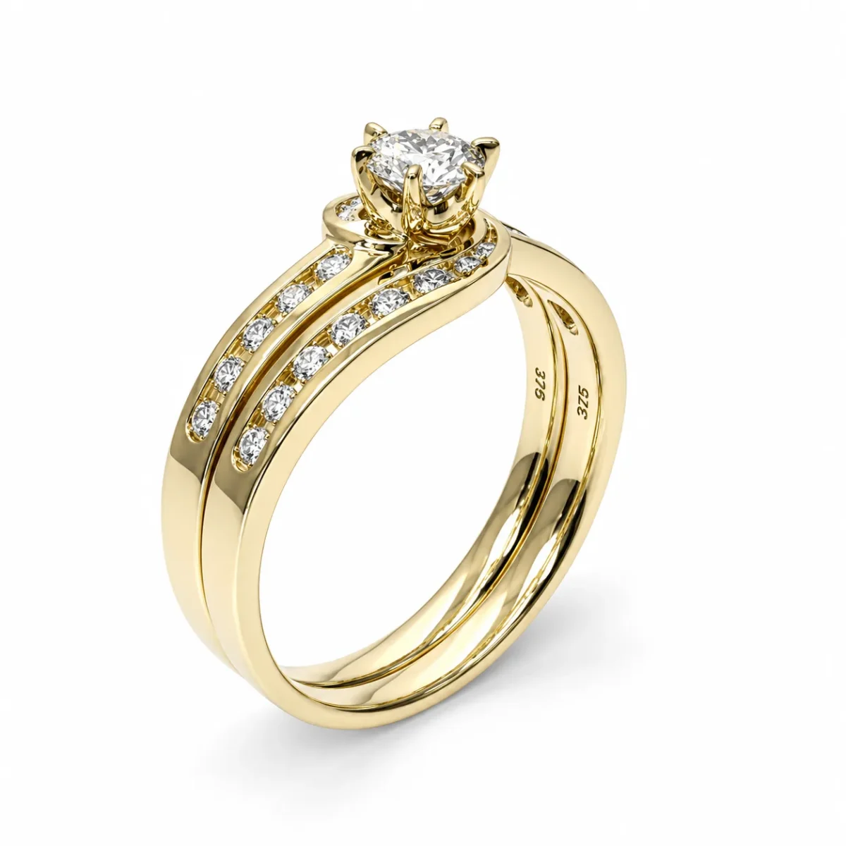 9ct Yellow Gold 2 Piece Bridal Set with 0.91ct Lab Grown Diamonds - 9CTCYR3103AB