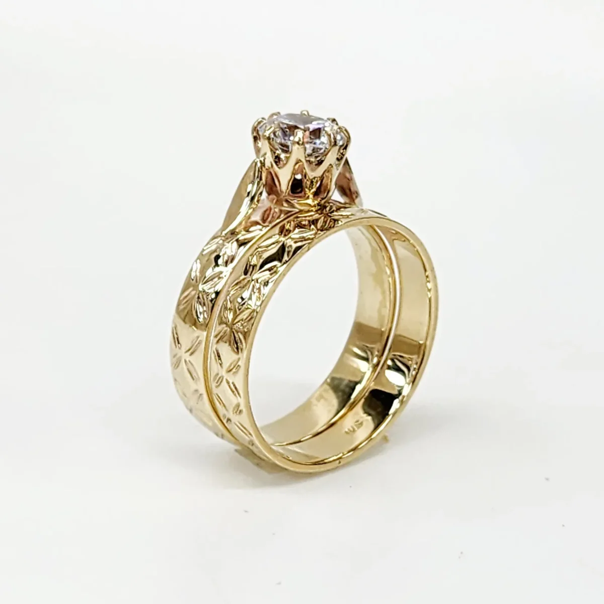 9ct Yellow Gold 2 Piece Wedding Set with Polynesian Design and Cubic Zirconia Setting