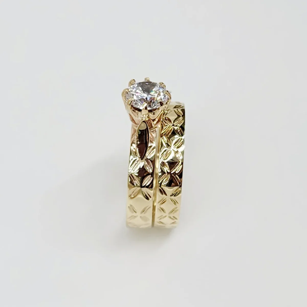 9ct Yellow Gold 2 Piece Wedding Set with Polynesian Design and Cubic Zirconia Setting