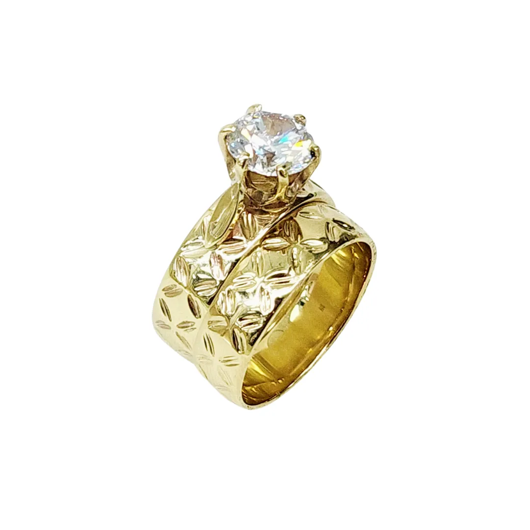9ct Yellow Gold 2 Piece Wedding Set with Polynesian Design and Cubic Zirconia Setting