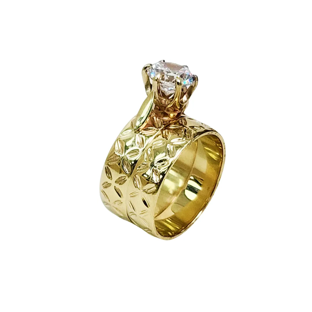 9ct Yellow Gold 2 Piece Wedding Set with Polynesian Design and Cubic Zirconia Setting