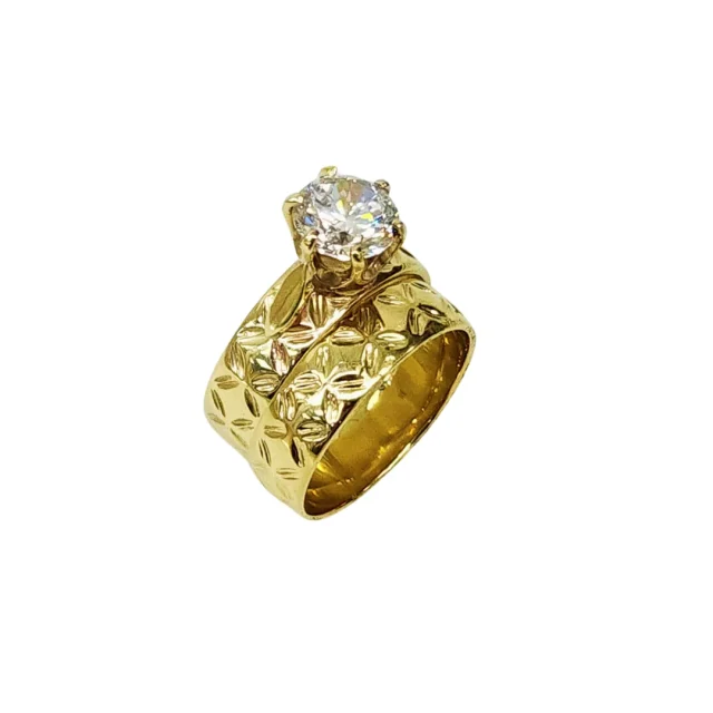 9ct Yellow Gold 2 Piece Wedding Set with Polynesian Design and Cubic Zirconia Setting