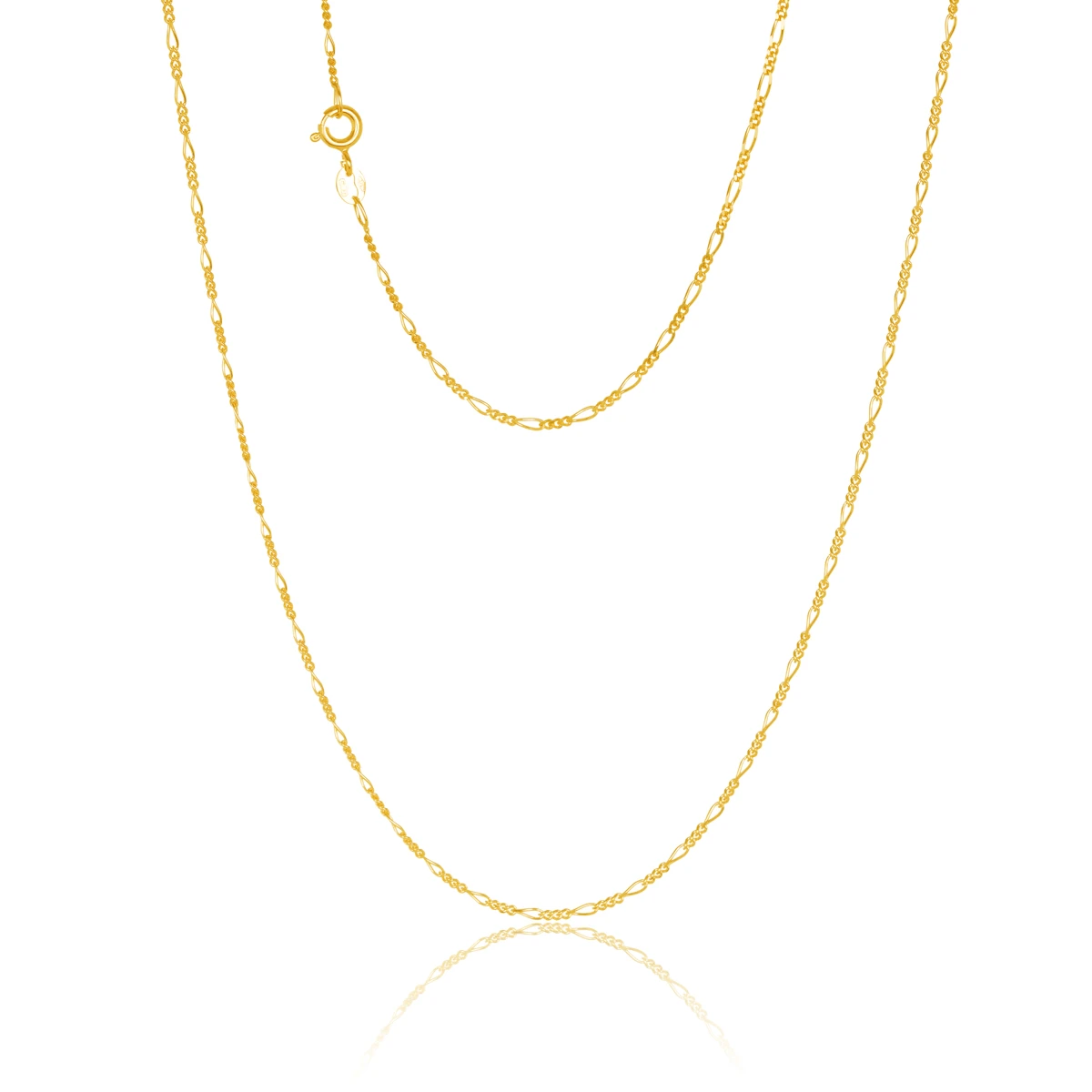 9ct Yellow Gold 2-Sided 3+1 Figaro Chain 50cm – Made in Italy - 040KD056