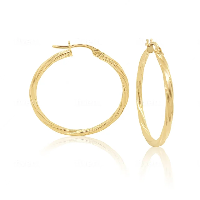 9ct Yellow Gold 25mm Diameter Twist Round Hoop Earrings