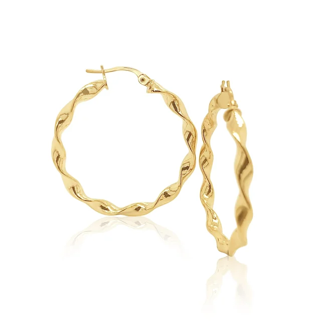 9ct Yellow Gold 25mm Twisted Plain Oval Hoop Earrings - 5ER0091