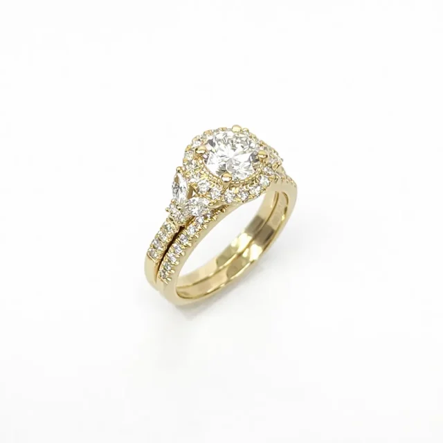 9ct Yellow Gold 2PC Lab Grown Diamond Bridal Set 1.70CT TDW – Halo Round & Marquise Design - AURG1856