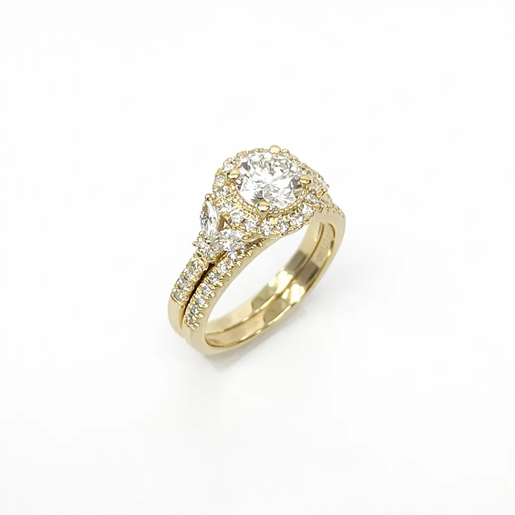 9ct Yellow Gold 2PC Lab Grown Diamond Bridal Set 1.70CT TDW – Halo Round & Marquise Design - AURG1856