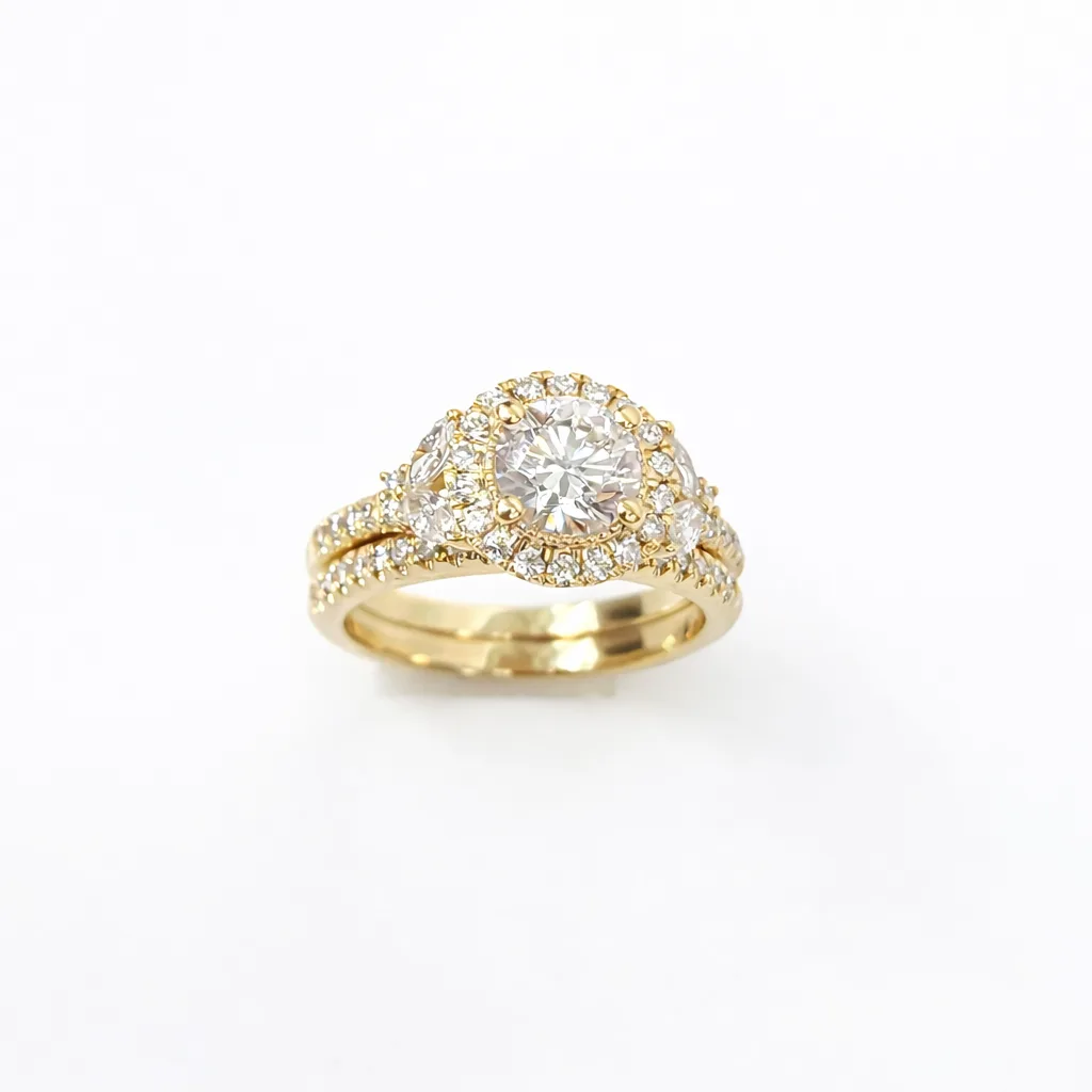 9ct Yellow Gold 2PC Lab Grown Diamond Bridal Set 1.70CT TDW – Halo Round & Marquise Design - AURG1856