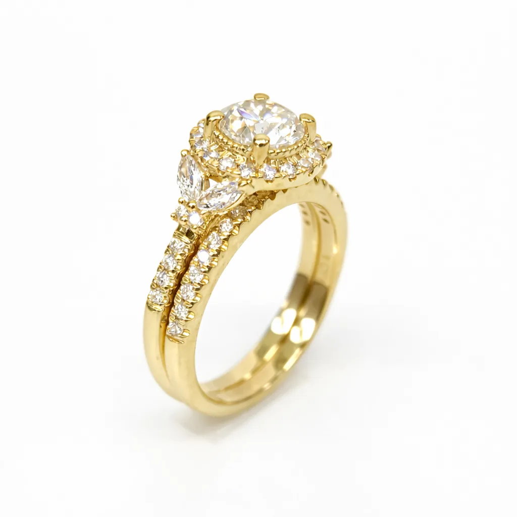 9ct Yellow Gold 2PC Lab Grown Diamond Bridal Set 1.70CT TDW – Halo Round & Marquise Design - AURG1856