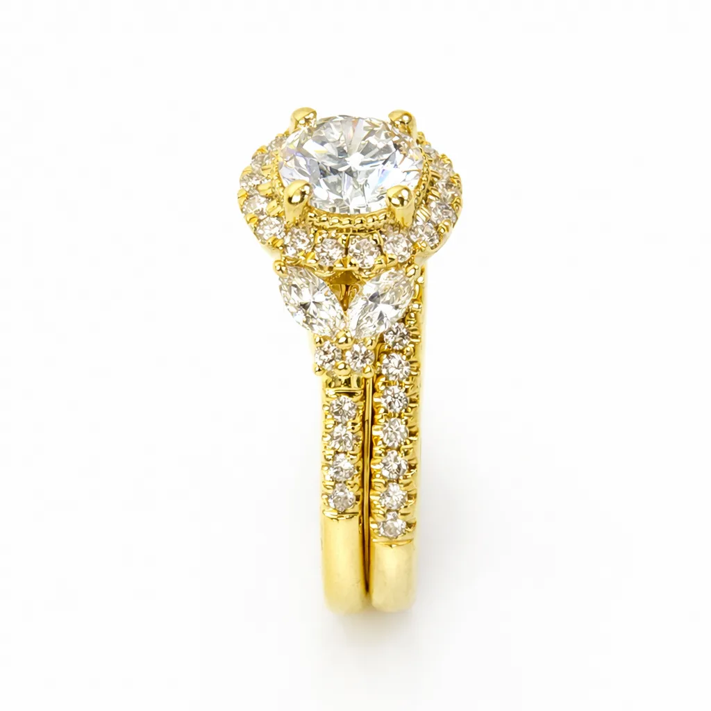 9ct Yellow Gold 2PC Lab Grown Diamond Bridal Set 1.70CT TDW – Halo Round & Marquise Design - AURG1856