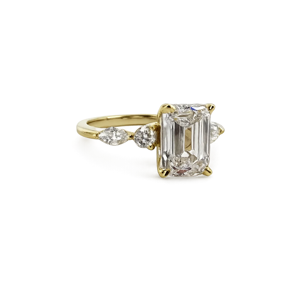 9ct Yellow Gold 3.60ct Lab Diamond Emerald-Cut Halo-Style Ring (EF/VS) - 9YGAURG1861