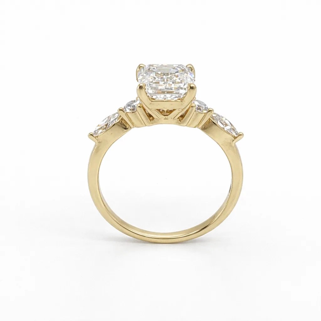 9ct Yellow Gold 3.60ct Lab Diamond Emerald-Cut Halo-Style Ring (EF/VS) - 9YGAURG1861