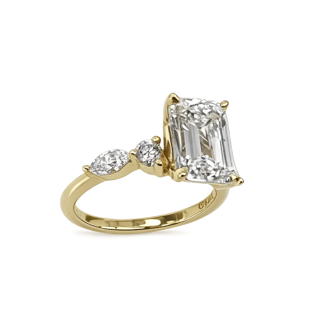 9ct Yellow Gold 3.60ct Lab Diamond Emerald-Cut Halo-Style Ring (EF/VS) - 9YGAURG1861
