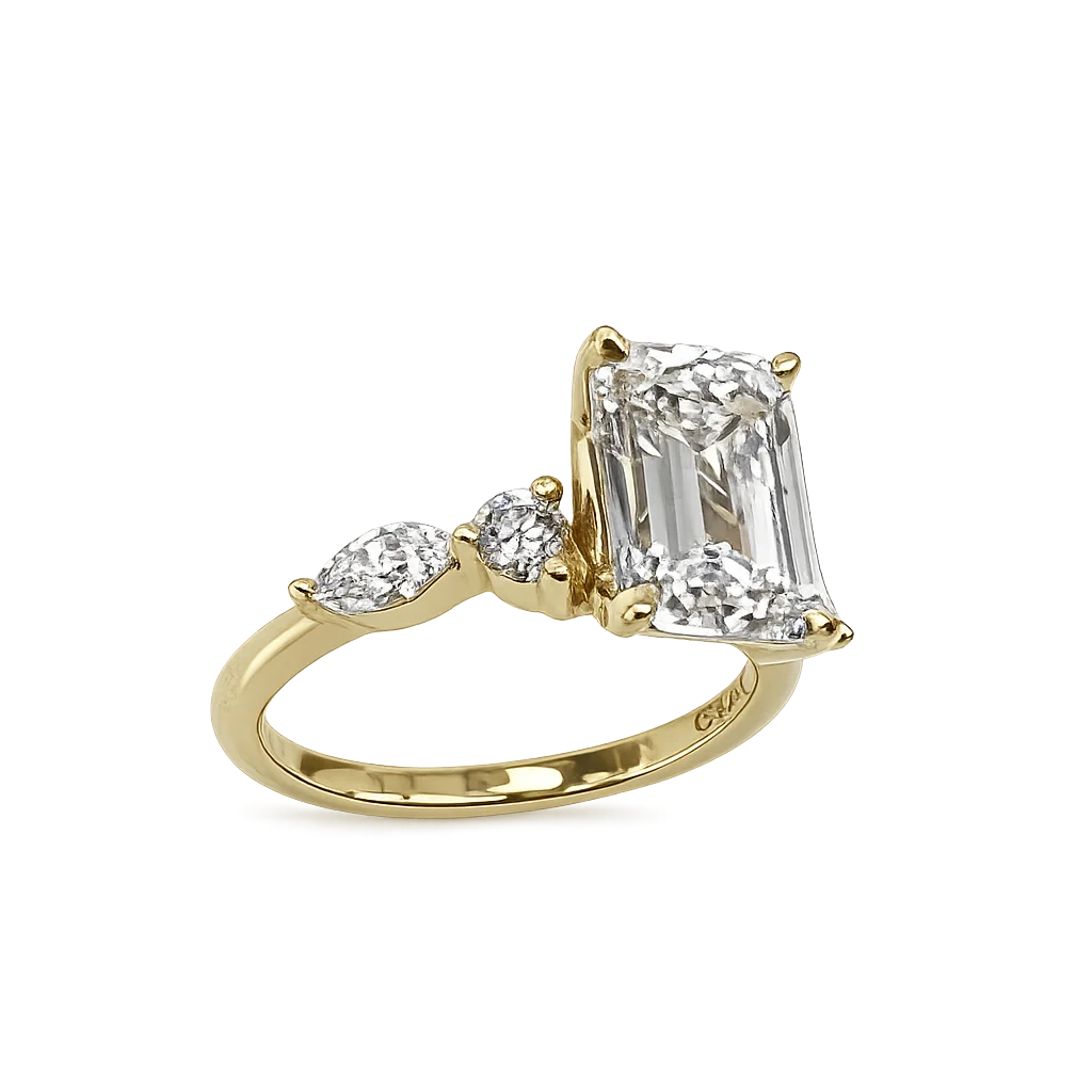 9ct Yellow Gold 3.60ct Lab Diamond Emerald-Cut Halo-Style Ring (EF/VS) - 9YGAURG1861