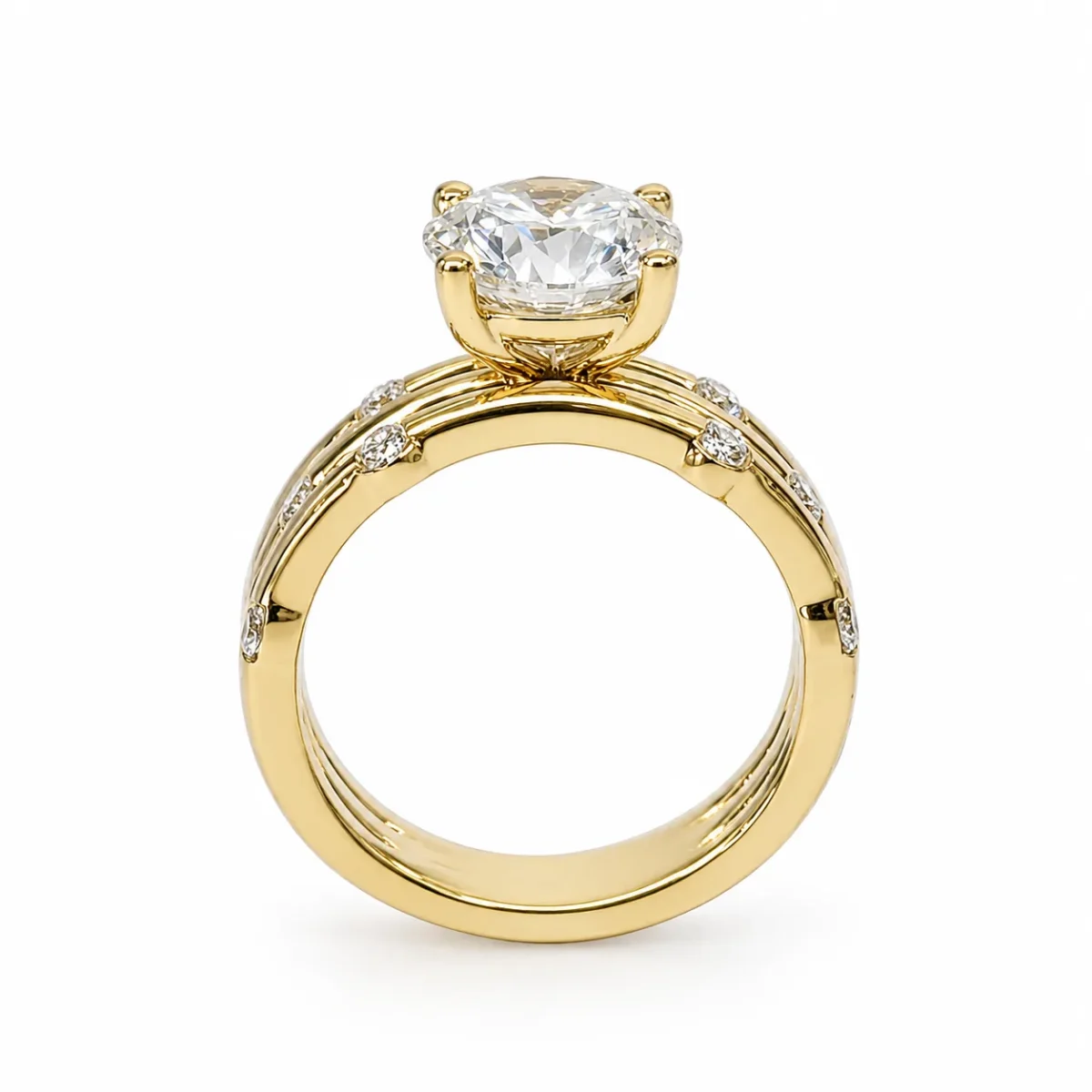 9ct Yellow Gold 3.84ct TDW Lab Grown Diamond Triple Row Engagement Ring – 3.02ct E/VS1 Centre