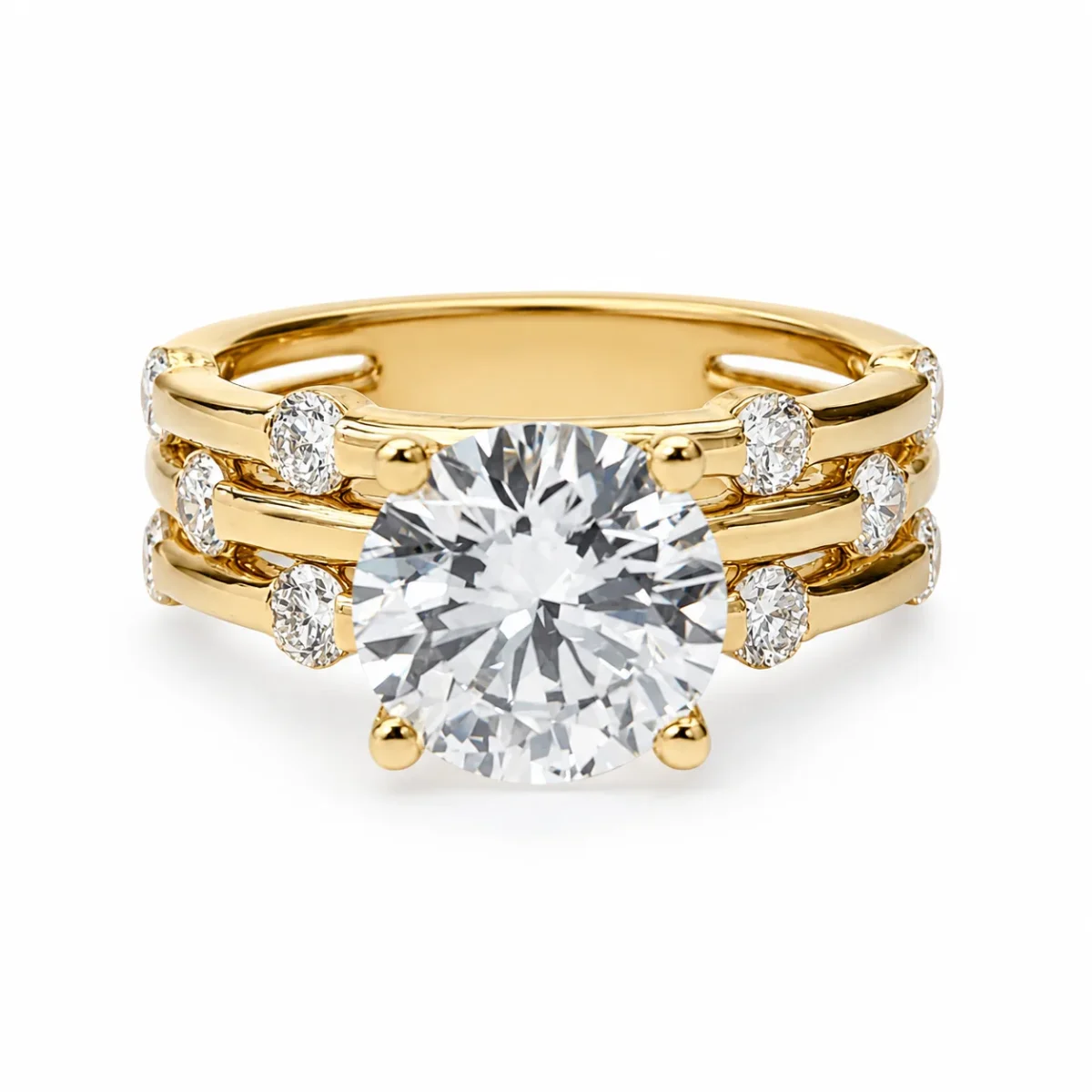 9ct Yellow Gold 3.84ct TDW Lab Grown Diamond Triple Row Engagement Ring – 3.02ct E/VS1 Centre