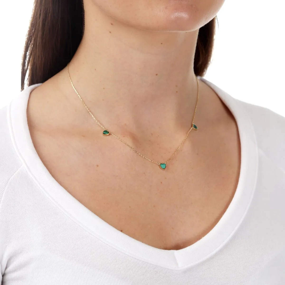 9ct Yellow Gold 3 Malachite Clover Petal Necklace 41-43cm - 9CT3MAL