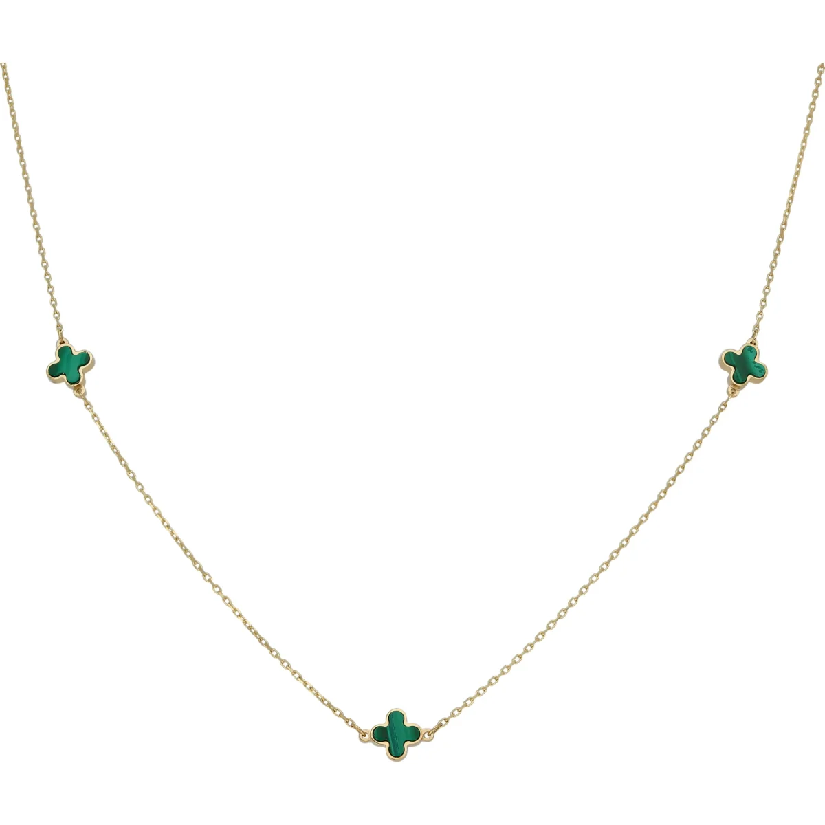 9ct Yellow Gold 3 Malachite Clover Petal Necklace 41-43cm - 9CT3MAL
