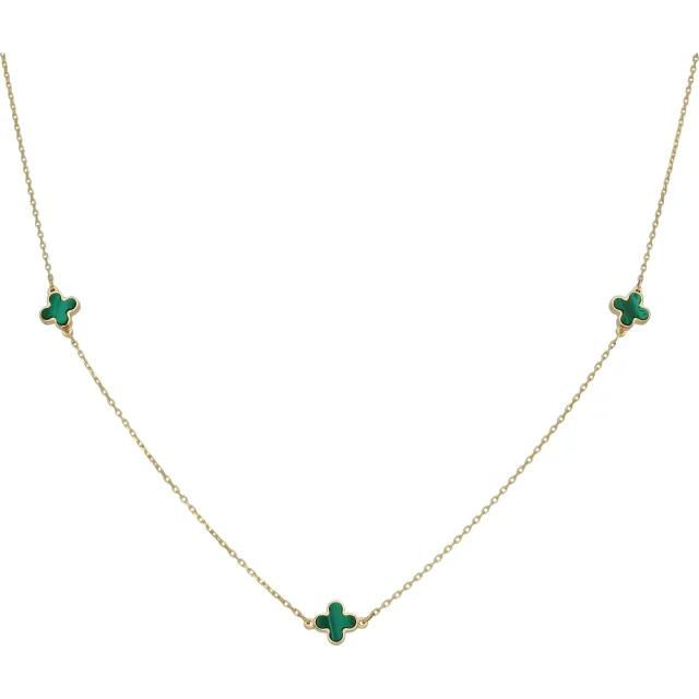 9ct Yellow Gold 3 Malachite Clover Petal Necklace 41-43cm - 9CT3MAL