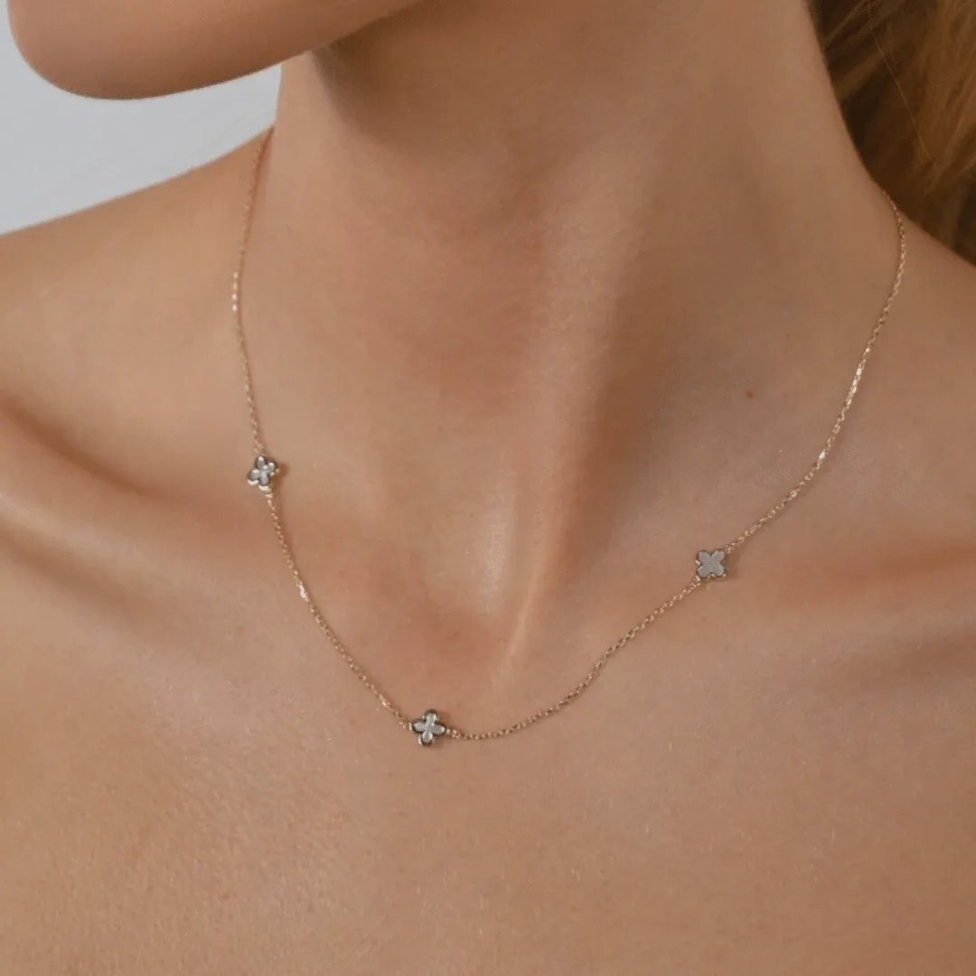 9ct Yellow Gold 3 Mother of Pearl Clover Petal Necklace 41-43cm - 9CT3MOP