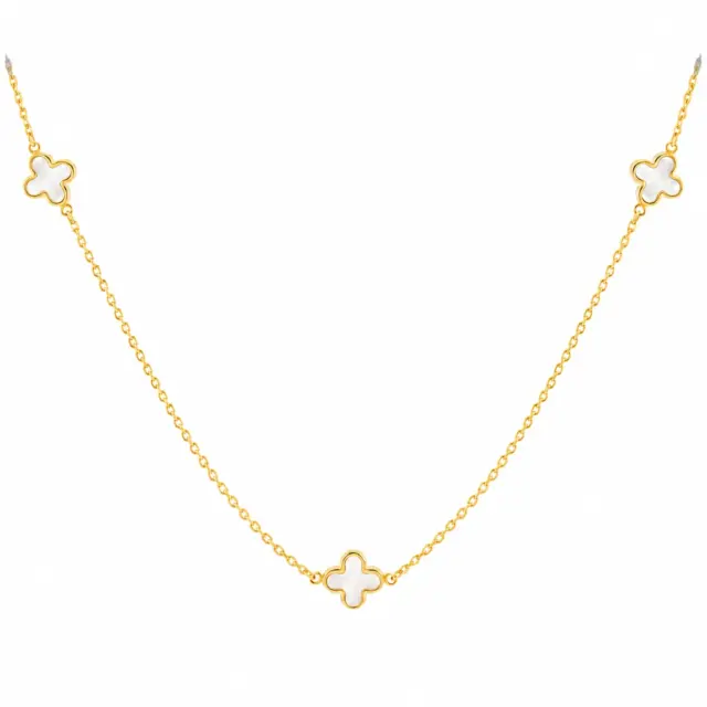 9ct Yellow Gold 3 Mother of Pearl Clover Petal Necklace 41-43cm - 9CT3MOP