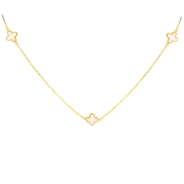 9ct Yellow Gold 3 Mother of Pearl Clover Petal Necklace 41-43cm - 9CT3MOP