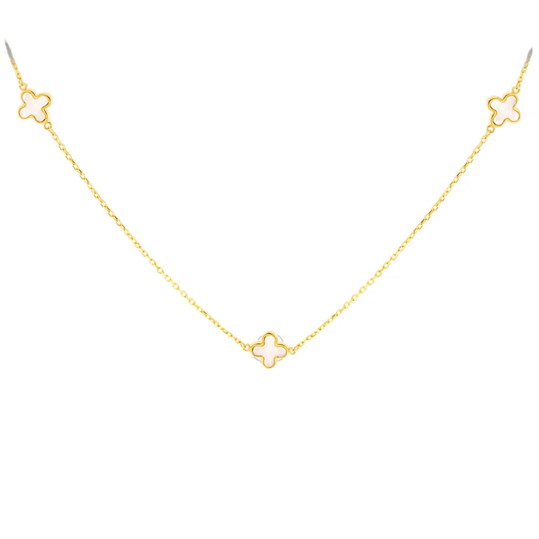 9ct Yellow Gold 3 Mother of Pearl Clover Petal Necklace 41-43cm - 9CT3MOP