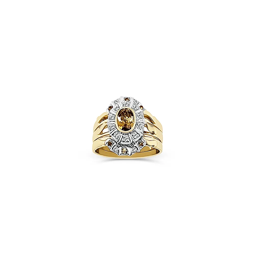 9ct Yellow Gold 3 Piece Ring Set with Oval Citrine and 0.10ct Diamond Setting