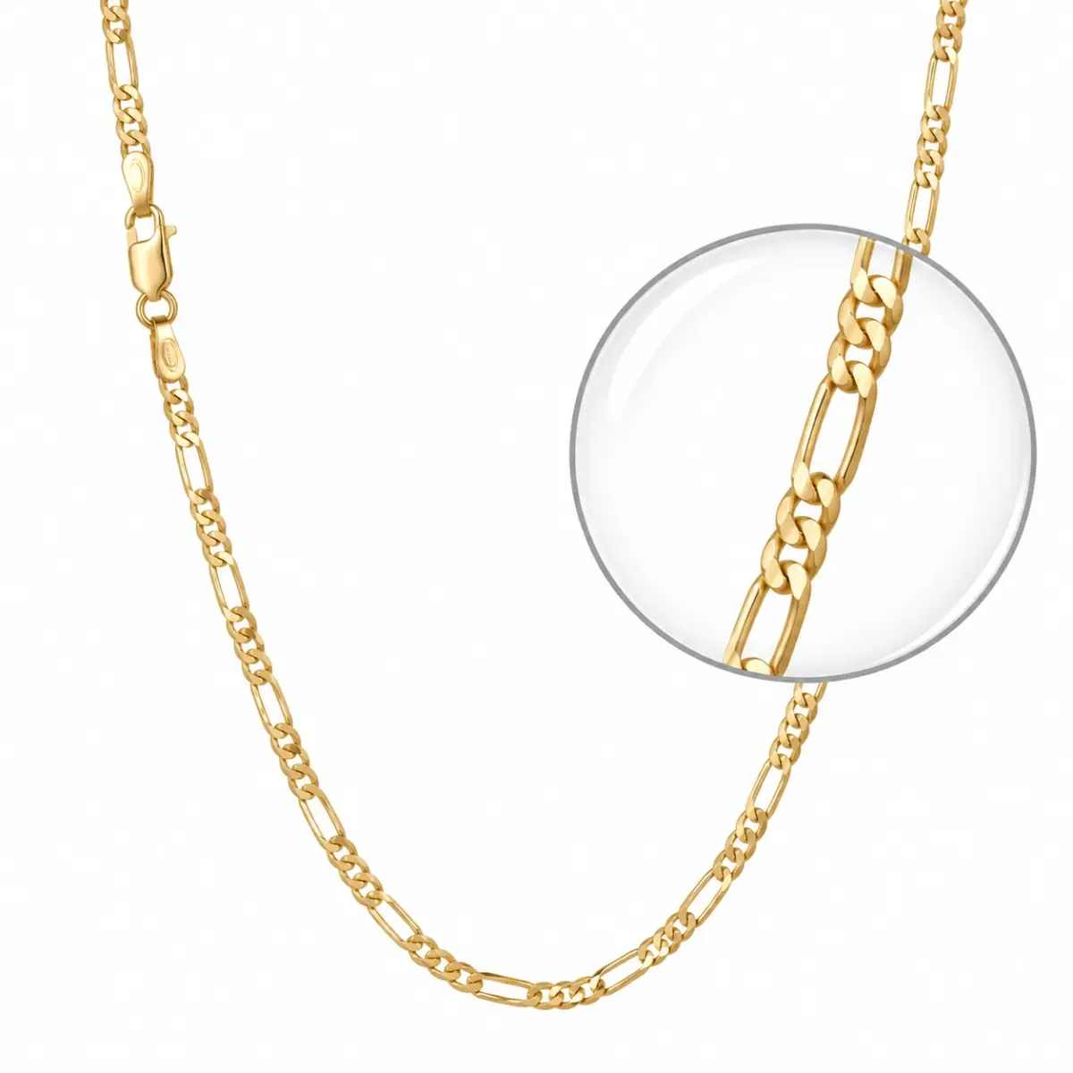 9ct Yellow Gold 6-Sided Diamond Cut 1+3 Figaro Link Chain 60cm – Made in Italy - 60HKI327