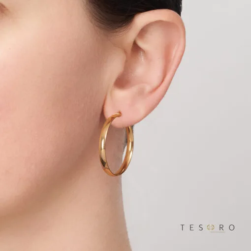 9ct Yellow Gold 30mm Half Round Flat Hoop Earring