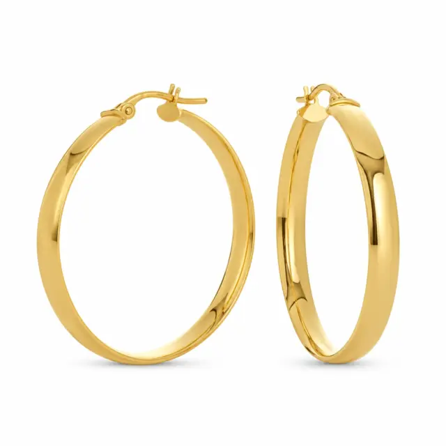 9ct Yellow Gold 30mm Half Round Flat Hoop Earring