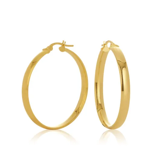 9ct Yellow Gold 30mm Half Round Flat Hoop Earring
