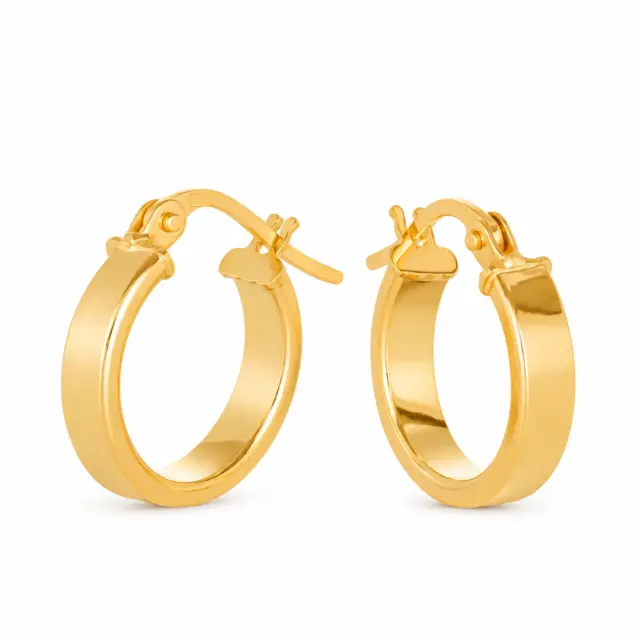 9ct Yellow Gold 3mm Wide Plain High Polished Square Edge 10mm Diameter Hoop Earrings