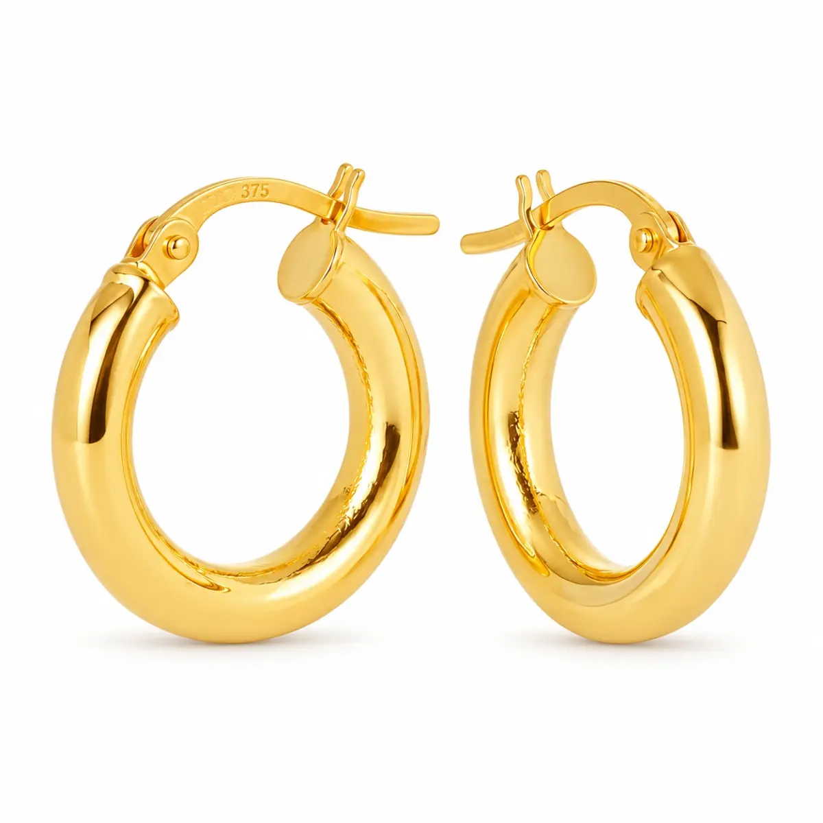 9ct Yellow Gold 3mm x 10mm Diameter Round Plain Hoop Earrings - 5ER0431