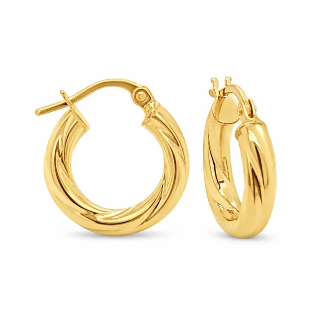 9ct Yellow Gold 3mm x 10mm Diameter Twist Hoop Earrings - 5ER0025