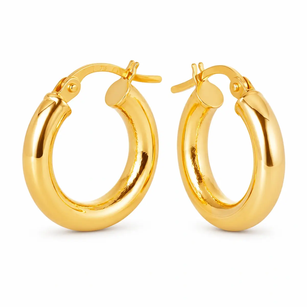 9ct Yellow Gold 3mm x 15mm Diameter Round Plain Hoop Earrings - 5ER0015