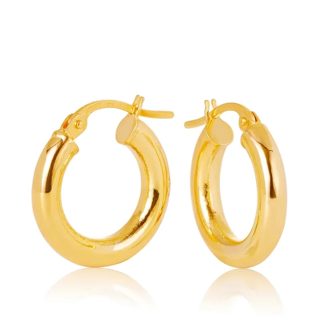9ct Yellow Gold 3mm x 15mm Diameter Round Plain Hoop Earrings - 5ER0015