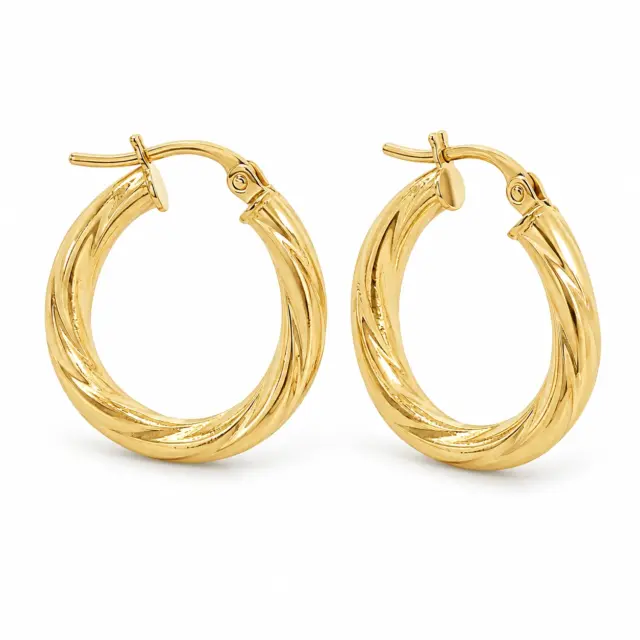 9ct Yellow Gold 3mm x 15mm Diameter Twist Hoop Earrings - 5ER0026